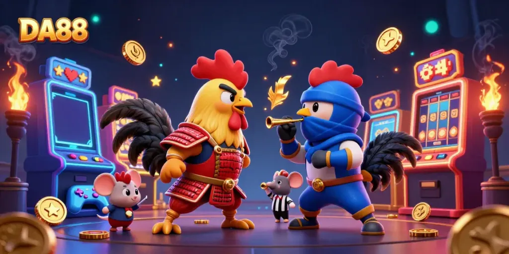 Experience dynamic DA88 action with roosters in a casino setting highlighting excitement and competition.