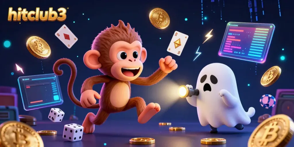 Experience the thrilling joy of hitclub3 in a vibrant scene with a playful monkey juggling crypto coins.
