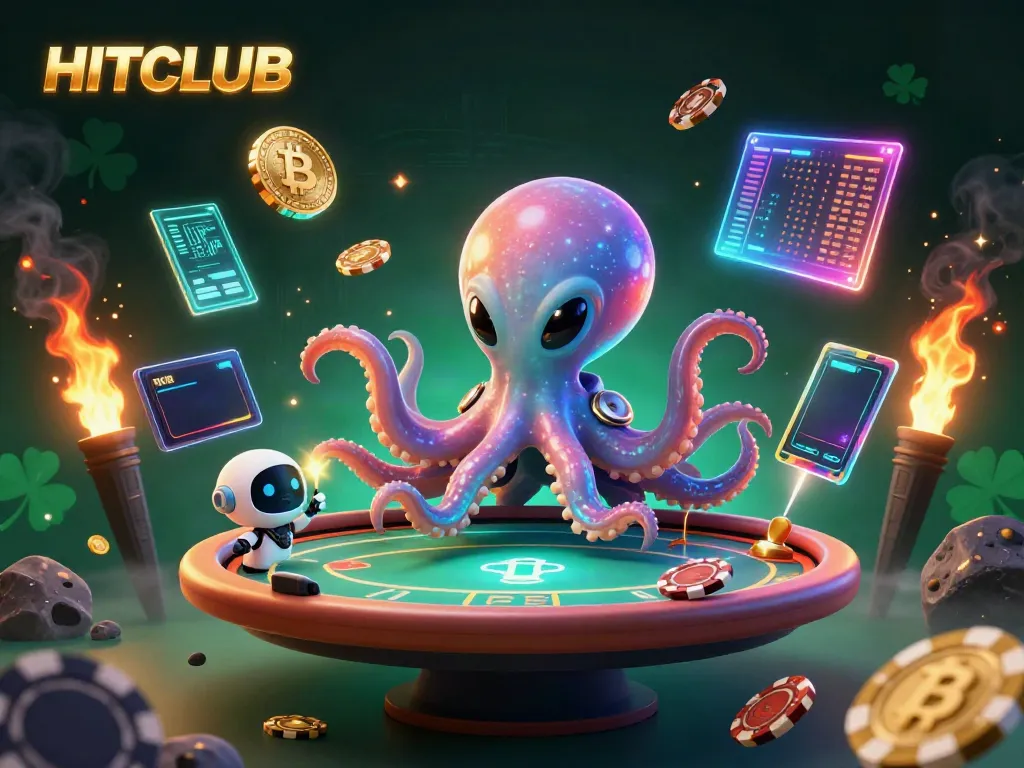 Experience the excitement of HITCLUB with a vibrant alien poker scene filled with crypto elements.