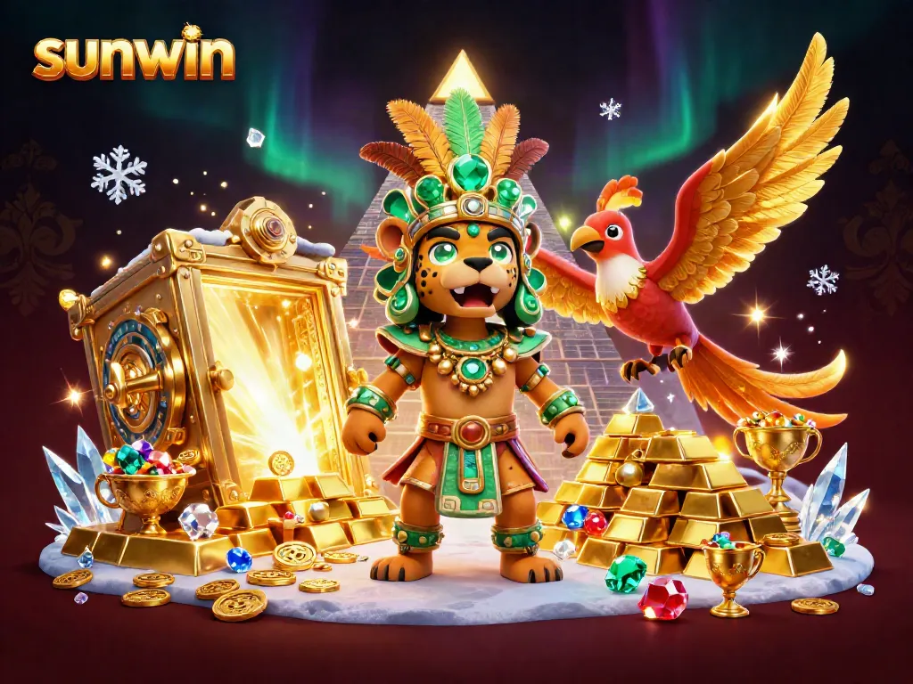 Experience thrilling jackpots with sunwin in this vibrant 3D casino scene filled with treasures.