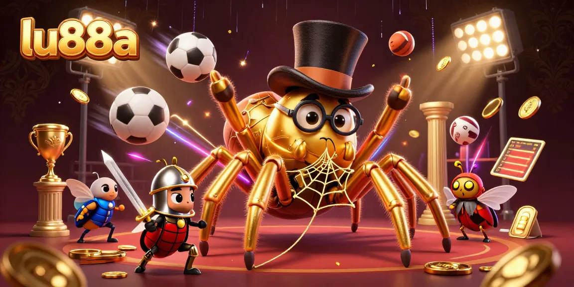 Experience excitement at lu88a as a giant golden tarantula spins a web of luck amidst vibrant casino elements.