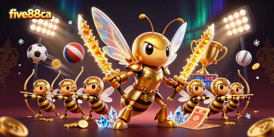 Win big with five88ca at a dynamic casino illustrated scene showcasing vibrant sports elements.