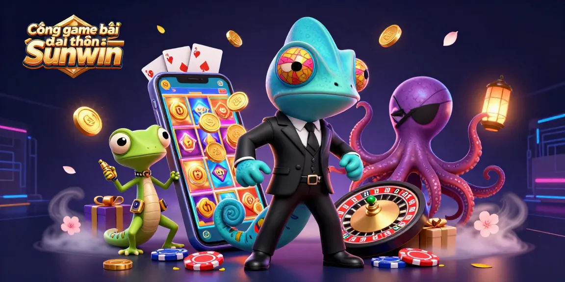 Cổng game bài đổi thưởng Sunwin showcases thrilling gaming action with secret agents and vibrant casino elements.